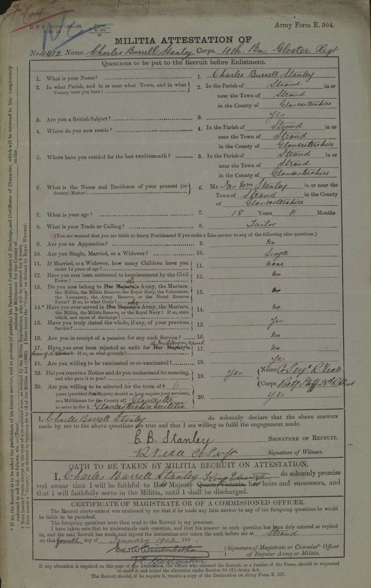 WW1 British Army service record showing attestation details service number and enlistment information