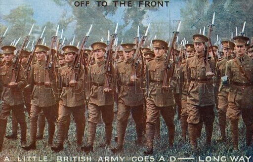British Army soldiers marching to the front during the First World War.