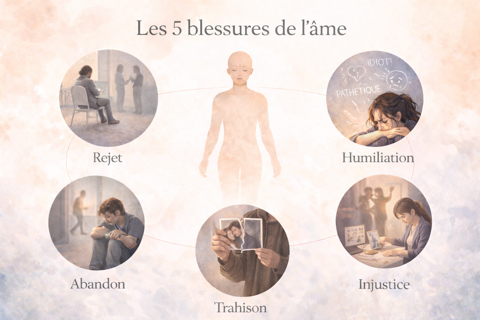 Les 5 blessures de l’âme selon Lise Bourbeau : rejet, abandon, humiliation, trahison et injustice