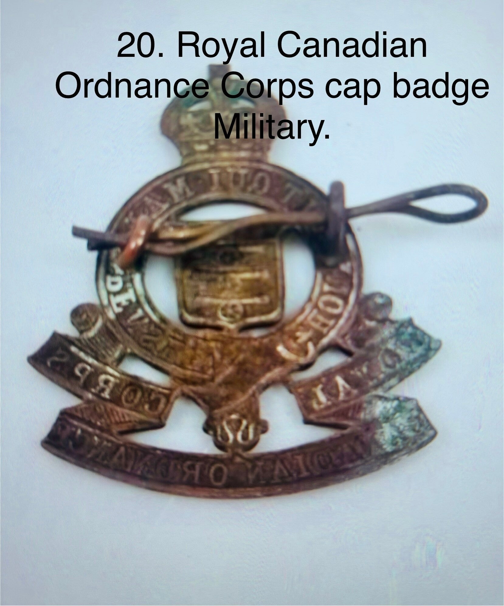 Royal Canadian Ordanace Corps cap badge Military.  Sterling Silver Pin.