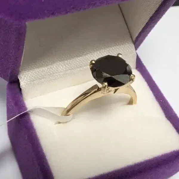 10K Yellow Gold 2.32G Black Diamond Treated 1.5Ct Ring (~Size 6)(), Made in Canada, Appraised Retail $2480