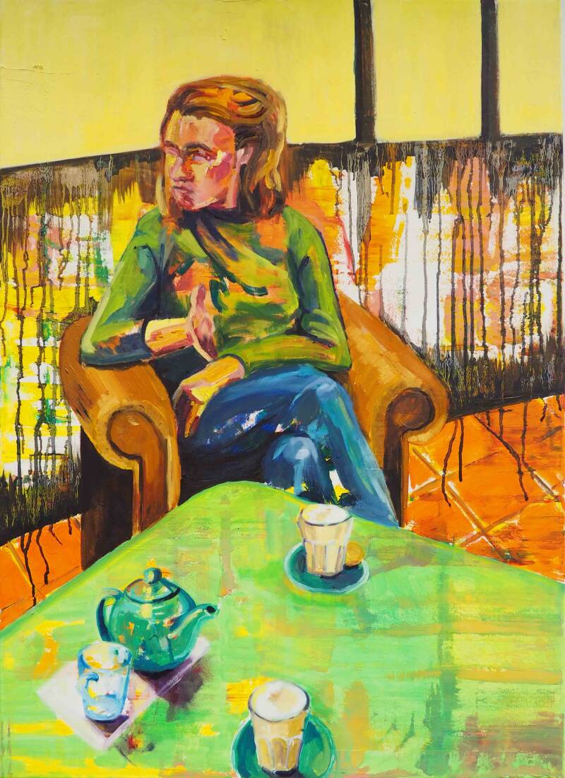 Wat met al die toevalligheden rondom ons heen?, acryl en olieverf op doek,70 x 100 cm, 2022, Kunst in huis