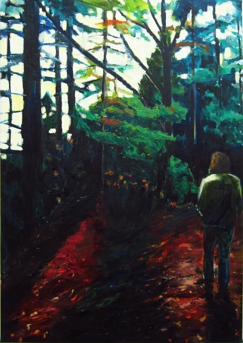 She looked up but it was all dark overhead before her was another long passage, Oil on canvas 80 x 100 cm,2018, Bernice Art Collectie