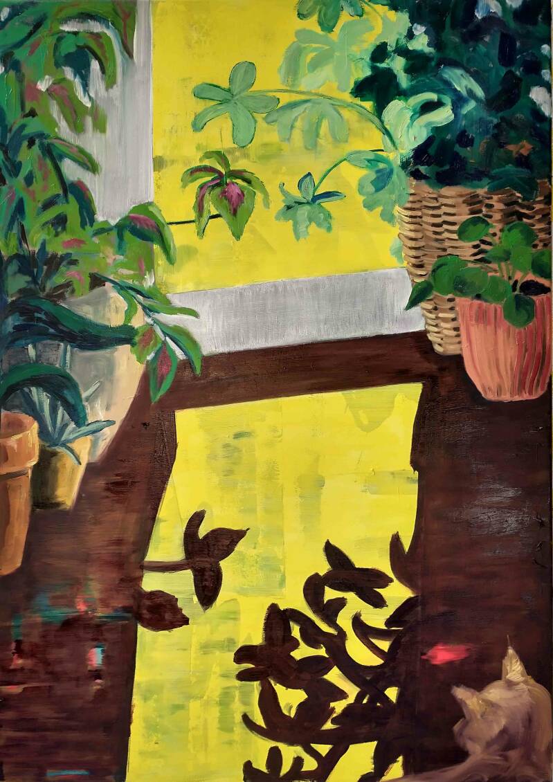 Geel venster, Olieverf en  acryl op canvas, 2021, 60 x 80 cm, Privé Collectie