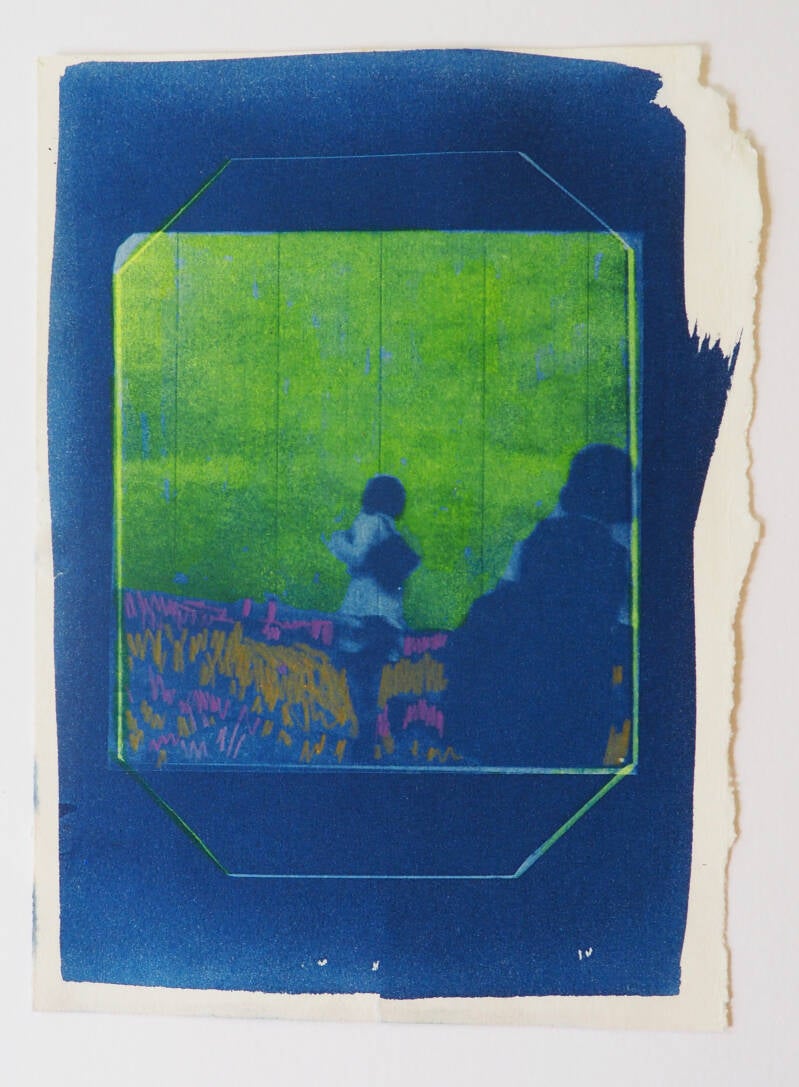 Cyanotype en acrylinkt op papier, 17 x 23,5 cm,2026