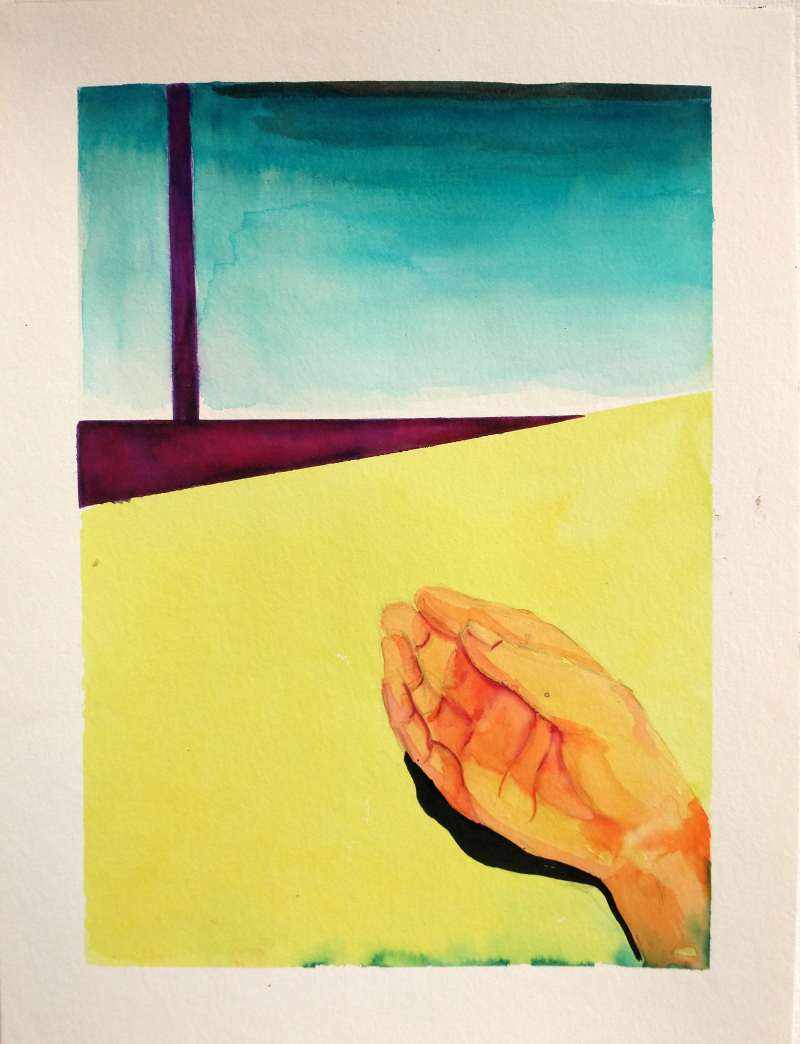 Hand, ecoline op papier, 32 x 24 cm, 2022