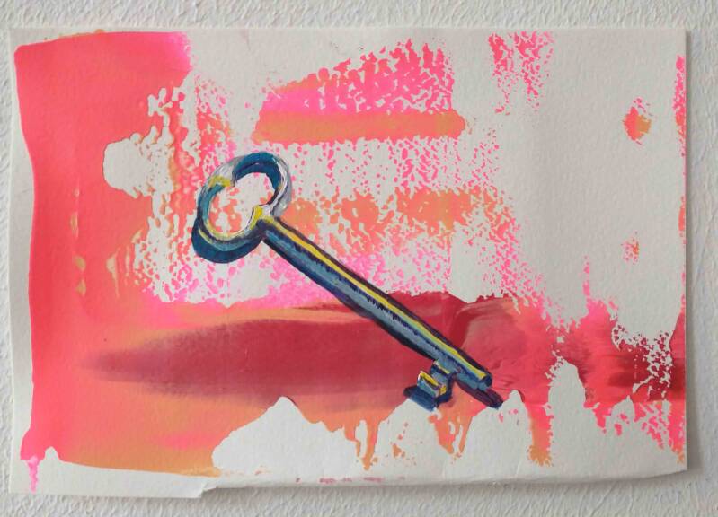 Acrylverf op papier, 14,8 cm x 21 cm