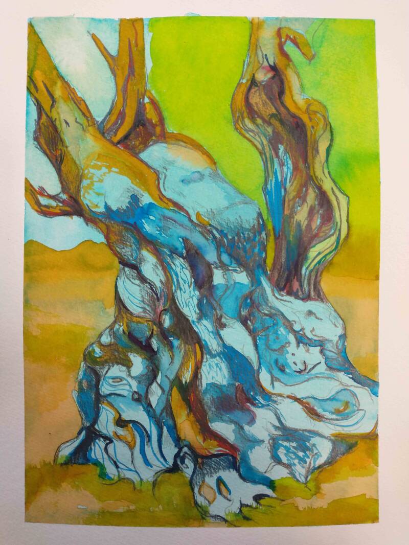 Stam, 24 x 32 cm, ecoline op papier, 2022