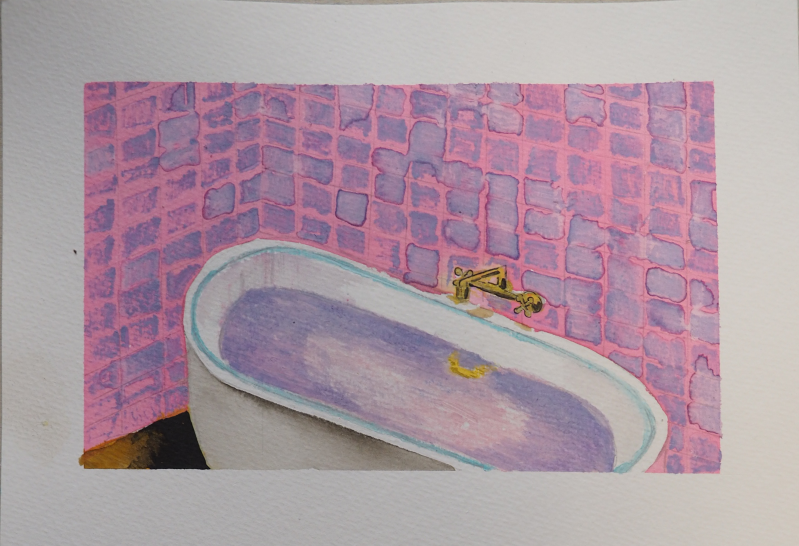 Bad, 19 x 14 cm, aquarelpotlood op papier, 2022