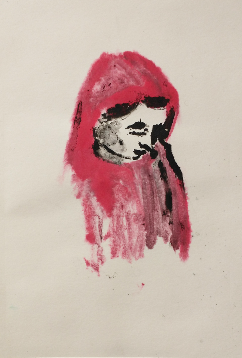 Monotype in inkt, Rode Mantel