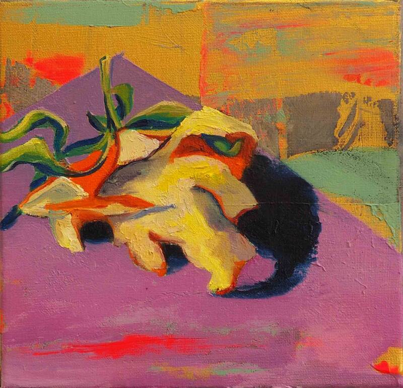 Uitgepeld, acryl en olieverf op doek,18 x 20 cm, 2022