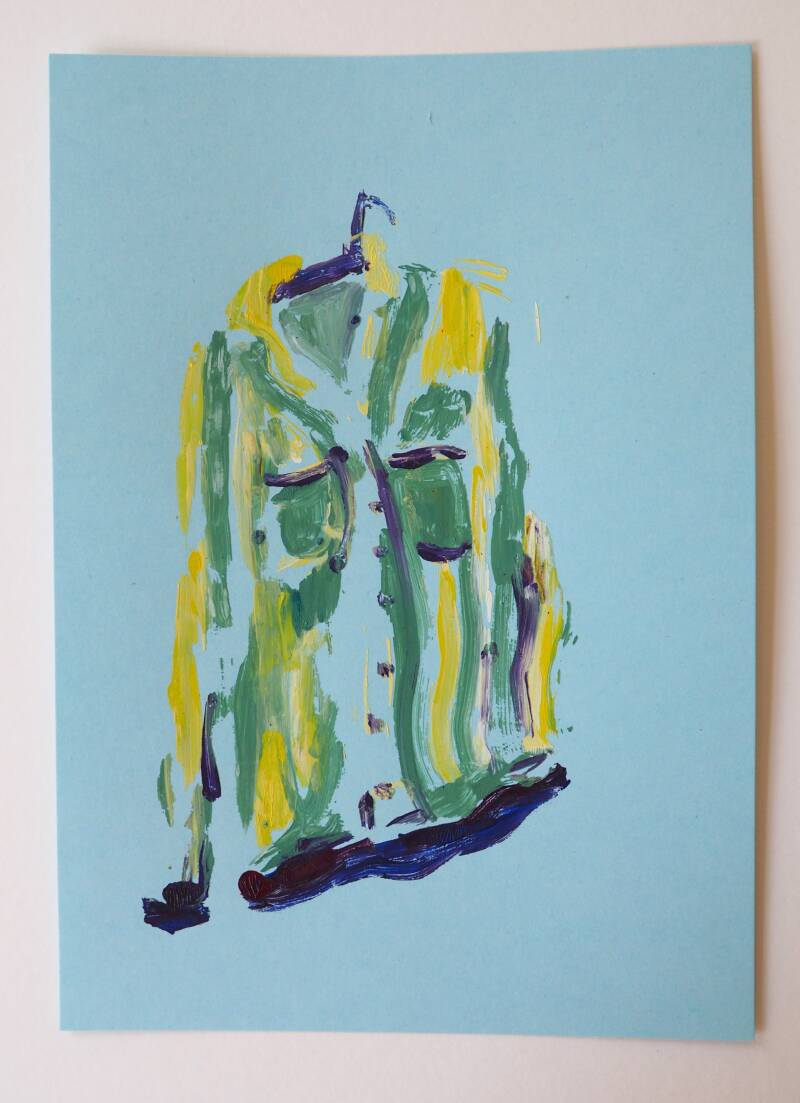 Proper schildershemd, 14,8 x 21 cm, Monotype in acryl, 2025