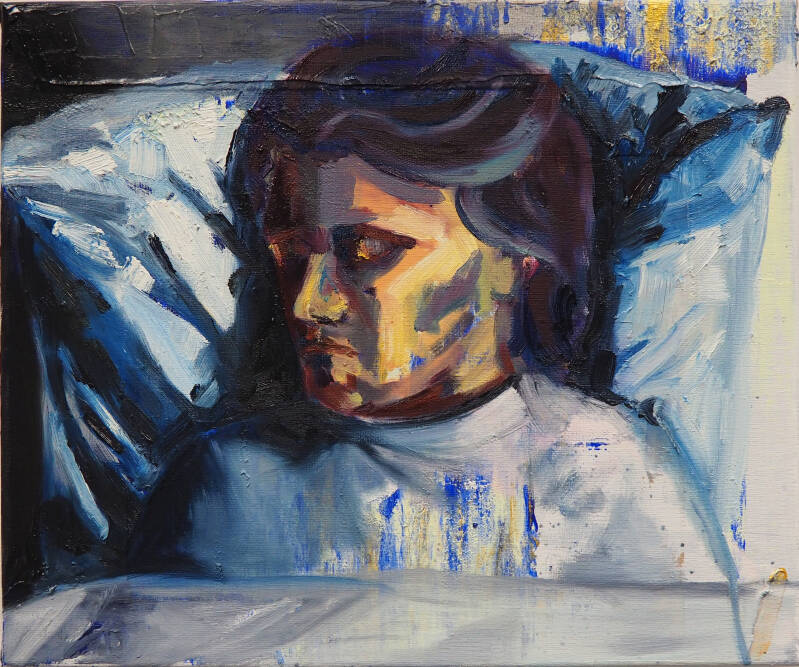 Sleepy head, Olieverf en acryl op doek35 x 30 cm, 2020
