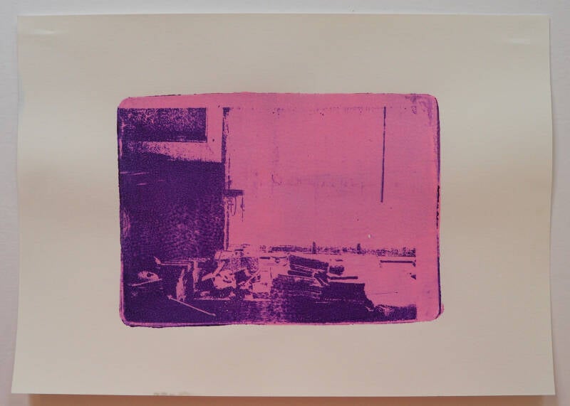Vanuit het kotje turen, monotype in acryl op papier, 21 x 29,7 cm, 2026
