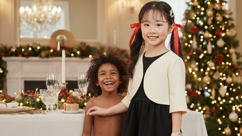 Dreamlike surrealism in children's fashion, high-end designer dress for girls.