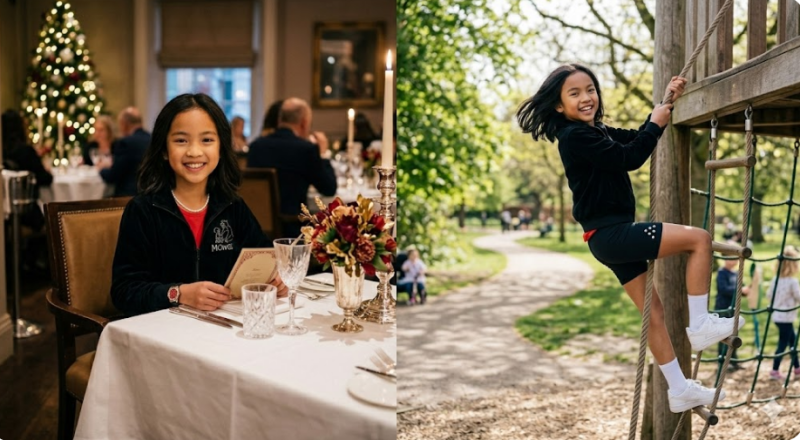 Modern elegance and surrealist influence, bespoke girlswear with red signature.