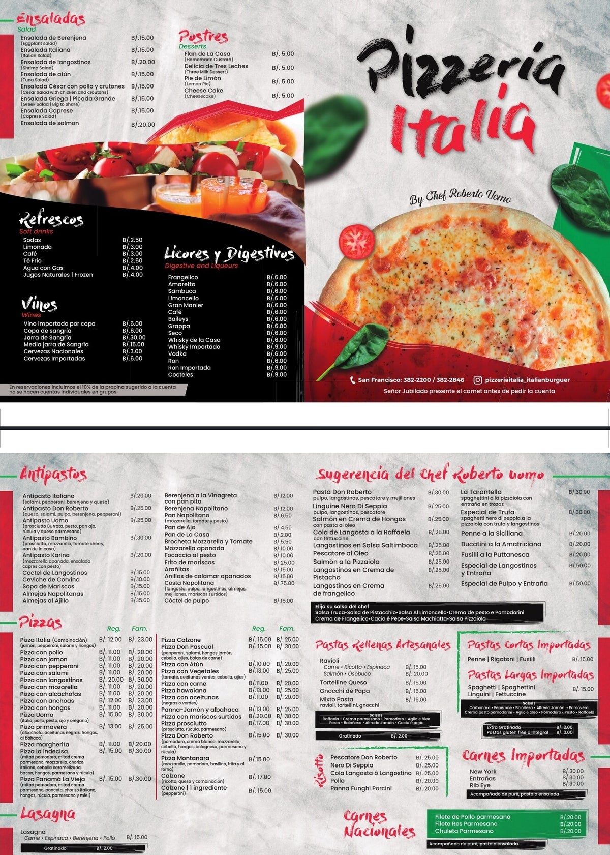 MENU DE PIZZERIA ITALIA