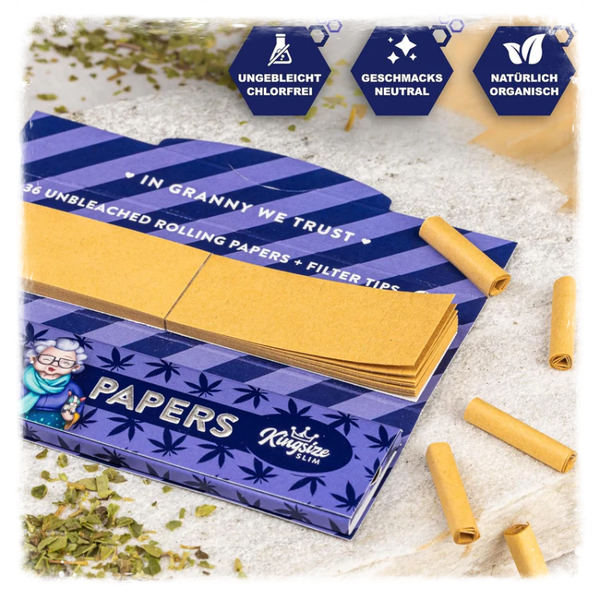 Granny's Long Papers mit Filtertips – 108x45 mm, King Size, 36 Blatt & 36 Tips, Ungebleicht