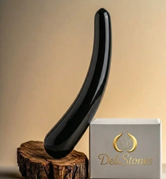 Curved wand - black obsidian