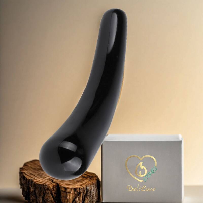Curved wand - black obsidian