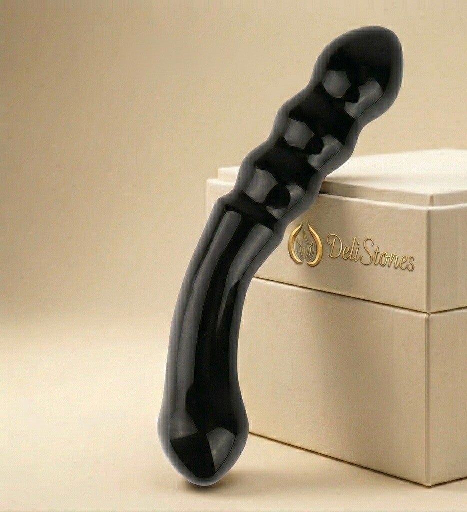 Two-headed wand - black obsidian