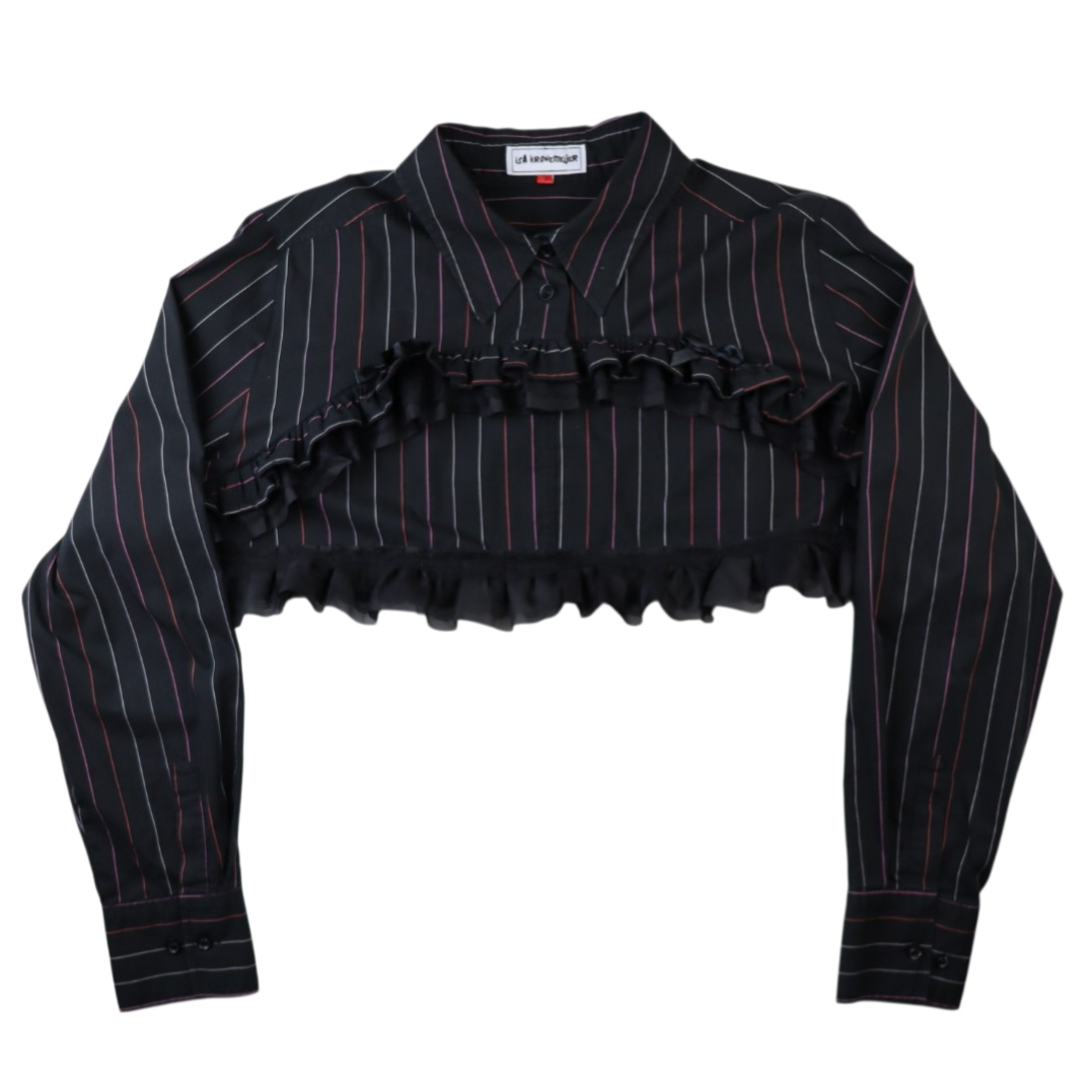 Black/ multicolor bolero top with ruffles and bows - size 46