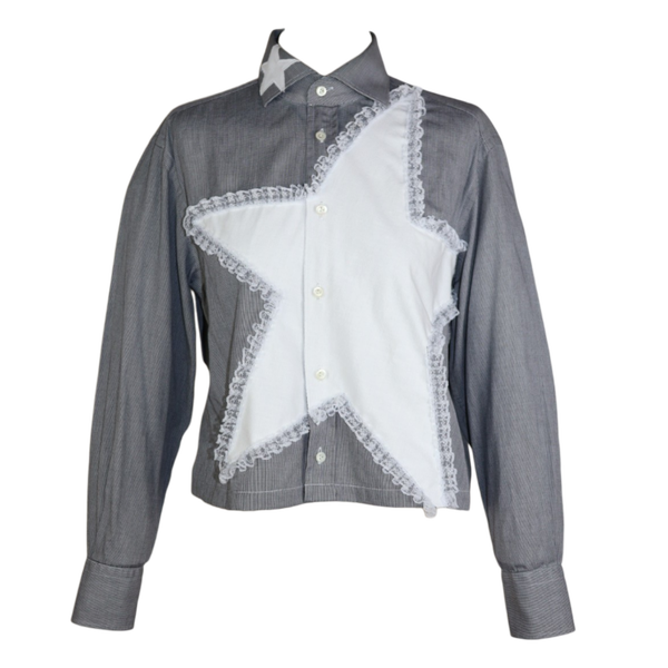 Grey longsleeve button up shirt with white star - men's size S