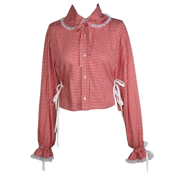 red checkered  adjustable button-up with big round collar - men size M