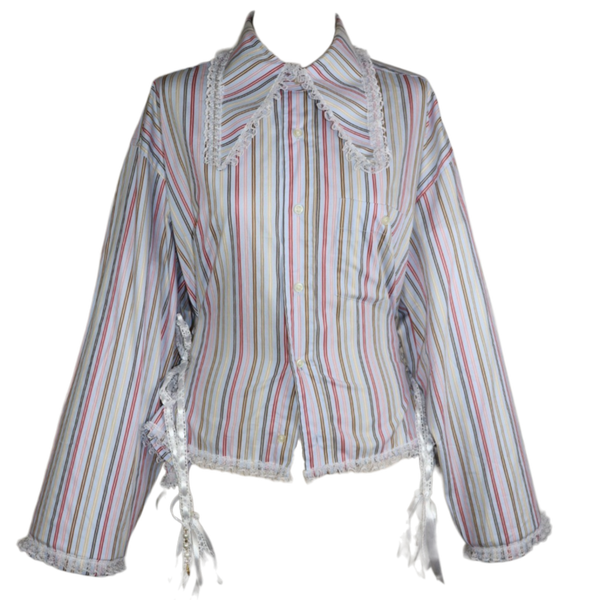 Adjustable button-up with big pointed collar light blue/multicolor - men size XL