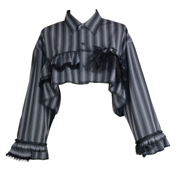 black/grey striped bolero top with ruffles - men's size XL