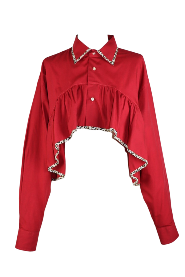 Red ruffled 'Pippe' shirt - men's size XL
