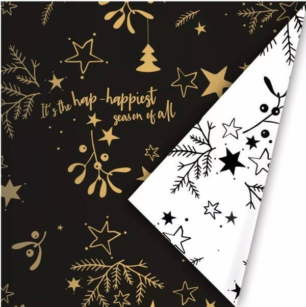 Kadopapier Mistletoe Zwart/Wit/Goud