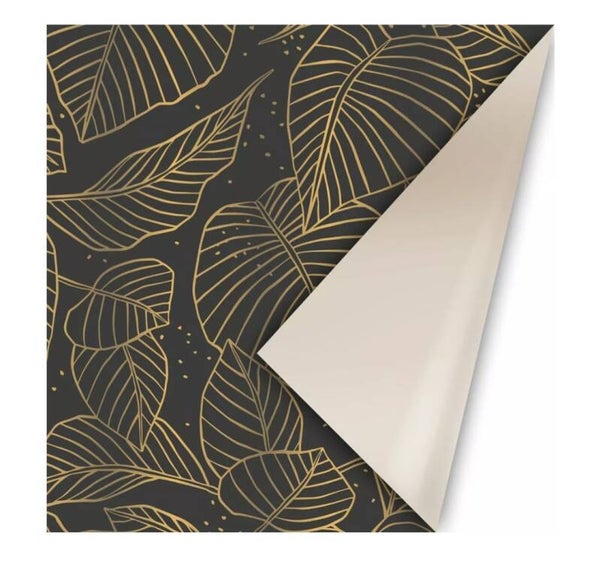 Kadopapier Leaves Zwart / Goud