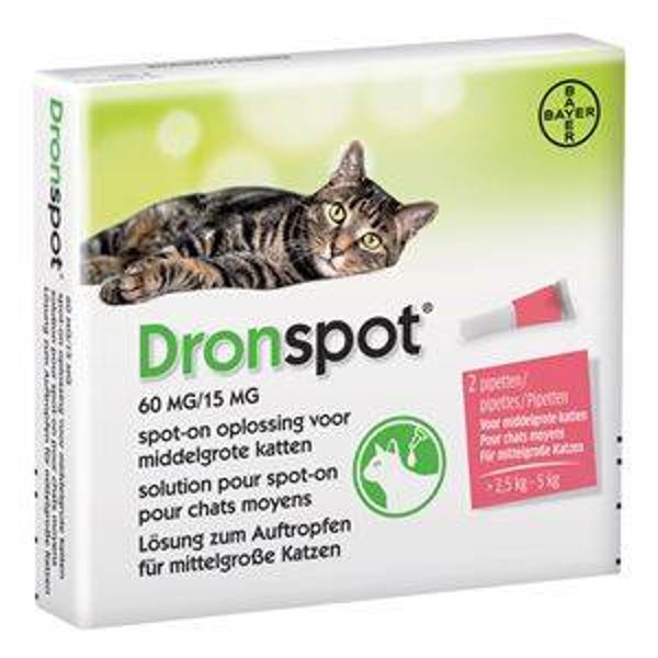 Dronspot 60 middelgrote kat wormmiddel 2,5 tot 5kg / 2pip