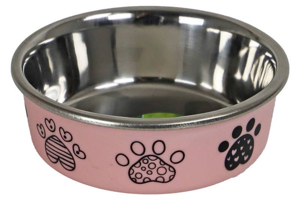 Eetbak RVS pawprint roze 11cm 290ml