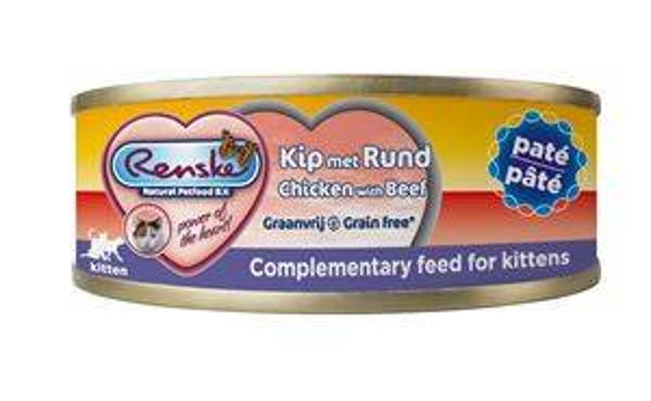 24x Renske Kat Blik Paté Kitten Kip met Rund 70gr