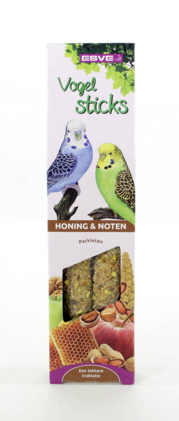 Vogelsticks Parkiet Honing en Noten 2st