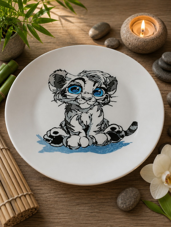 Grande assiette fine Tigre blanc