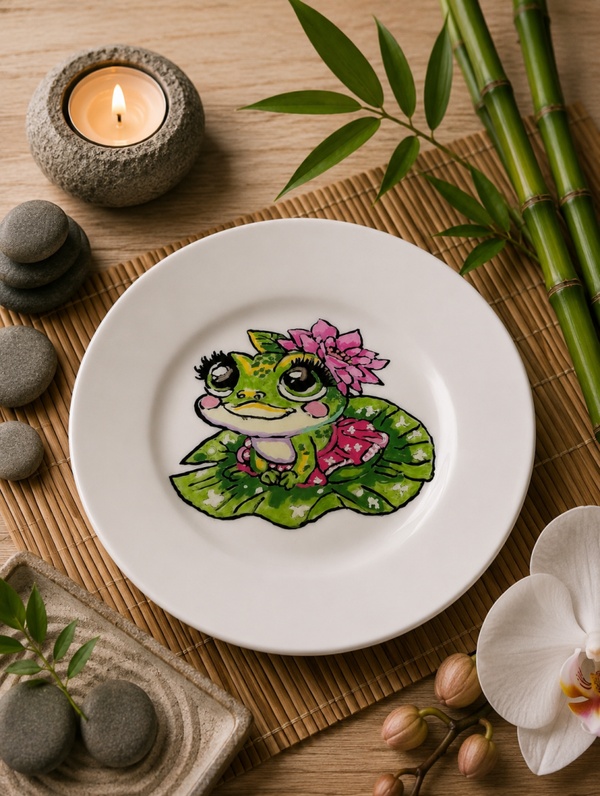 Petite assiette fine Grenouille nénuphar