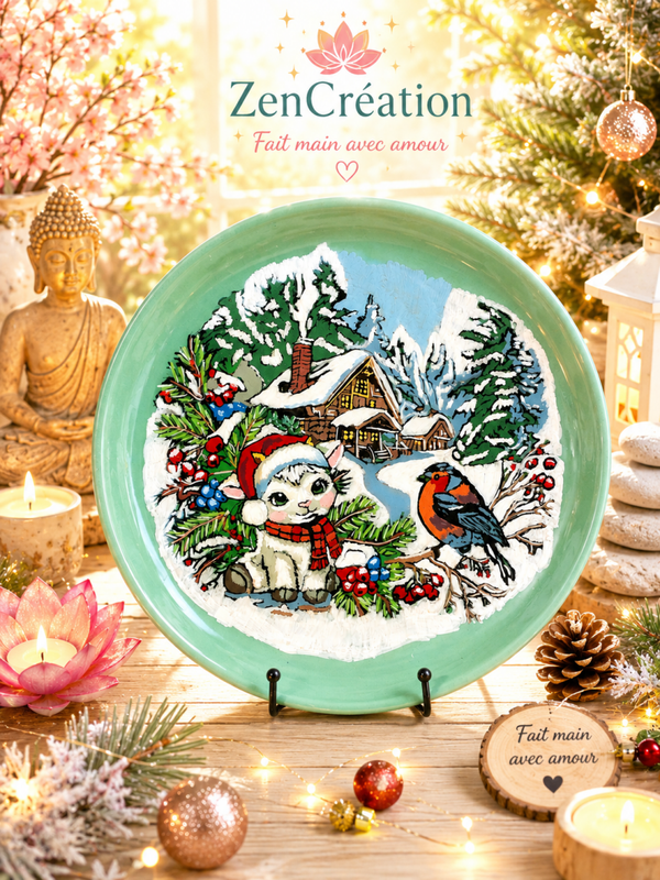 Assiette verte de noel l'agneau de l'hiver