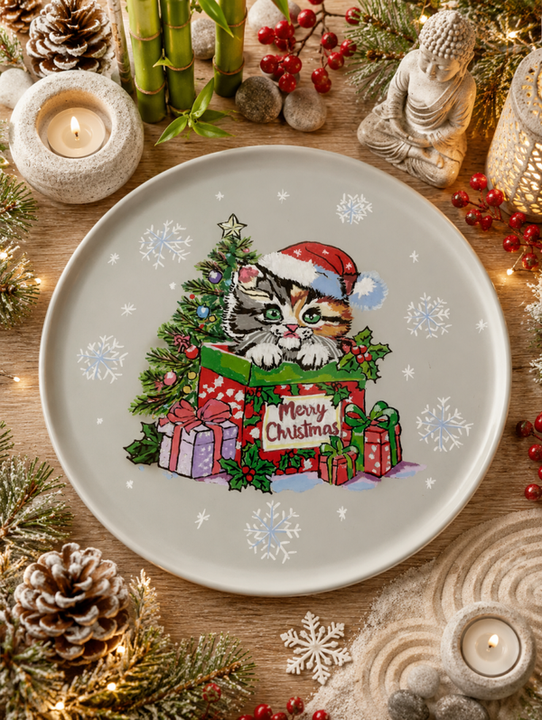 Assiette à pizza chat de noel