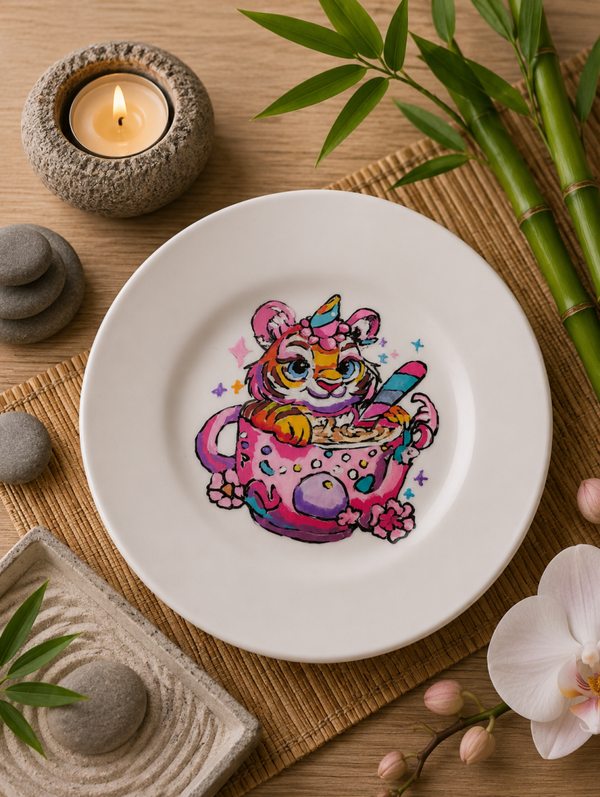 petite assiette fine tigre dans sa tasse