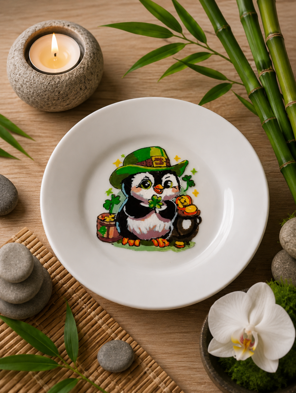 Petite assiette fine Pingouin chance