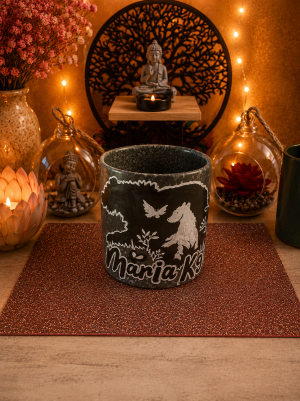 Tasse en gré noir Maman et bébé ours