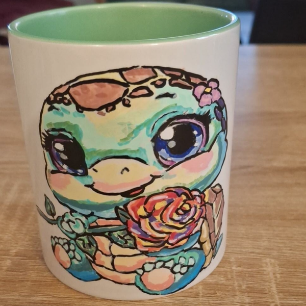 Tasse tortue avec rose