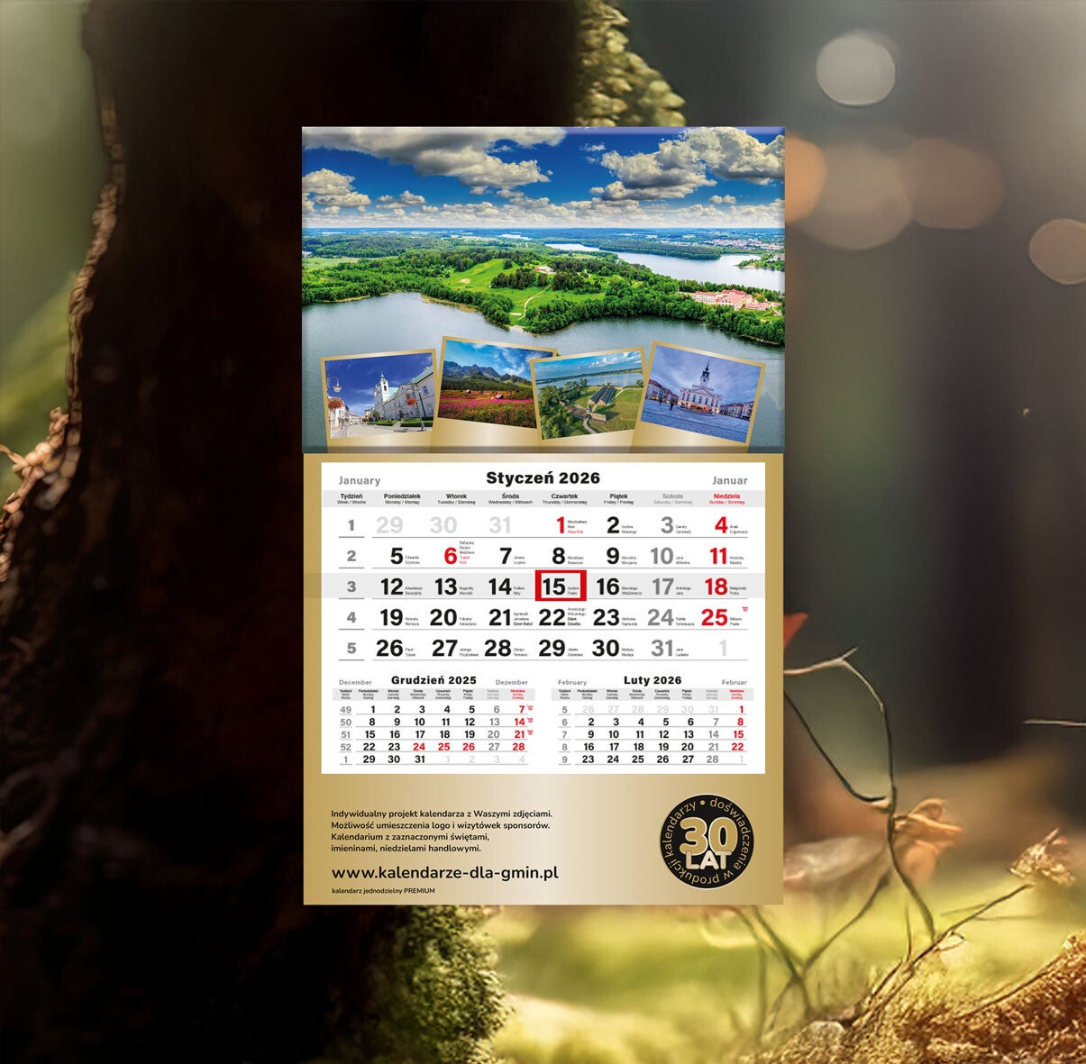 Kalendarz jednodzielny PREMIUM - główka wypukła - zrywane kalendarium