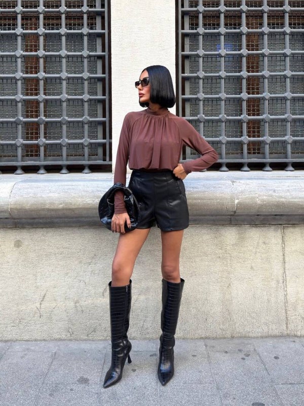 BLUZE KAFE E GJATE ME PALA TE KRAHARORI S6K3480