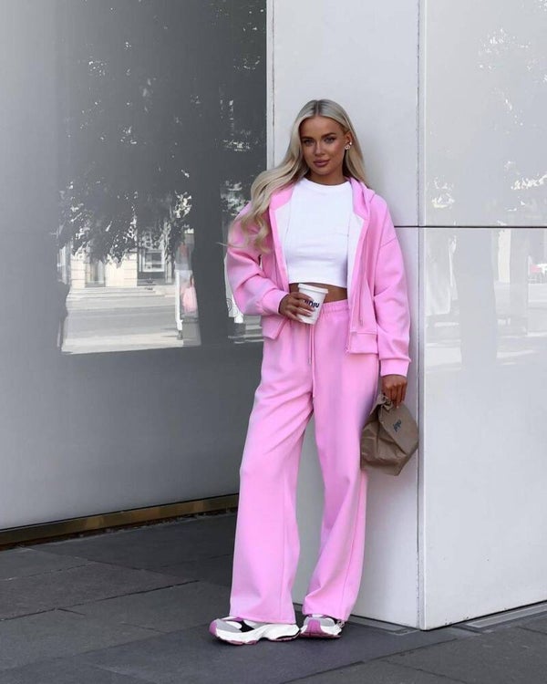KOSTUM SPORTIV ME TUTA TE GJERA DHE XHAKET ME ZINXHIR ROZE 1485