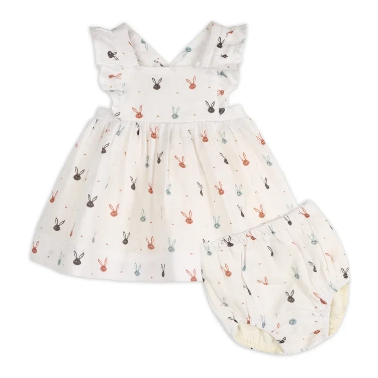 Robe pour bébé Mini lapin + Bloomer (mousseline biologique) - Viverano
