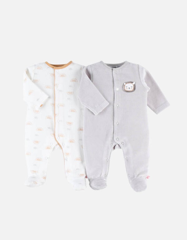 Set de 2 pyjamas velours gris clair/écru - Noukie's